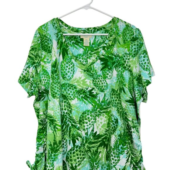 Caribbean Joe Womens 2X Green Leaf Print Top Shirt Cotton/Spandex Short Sleeve - Picture 7 of 12